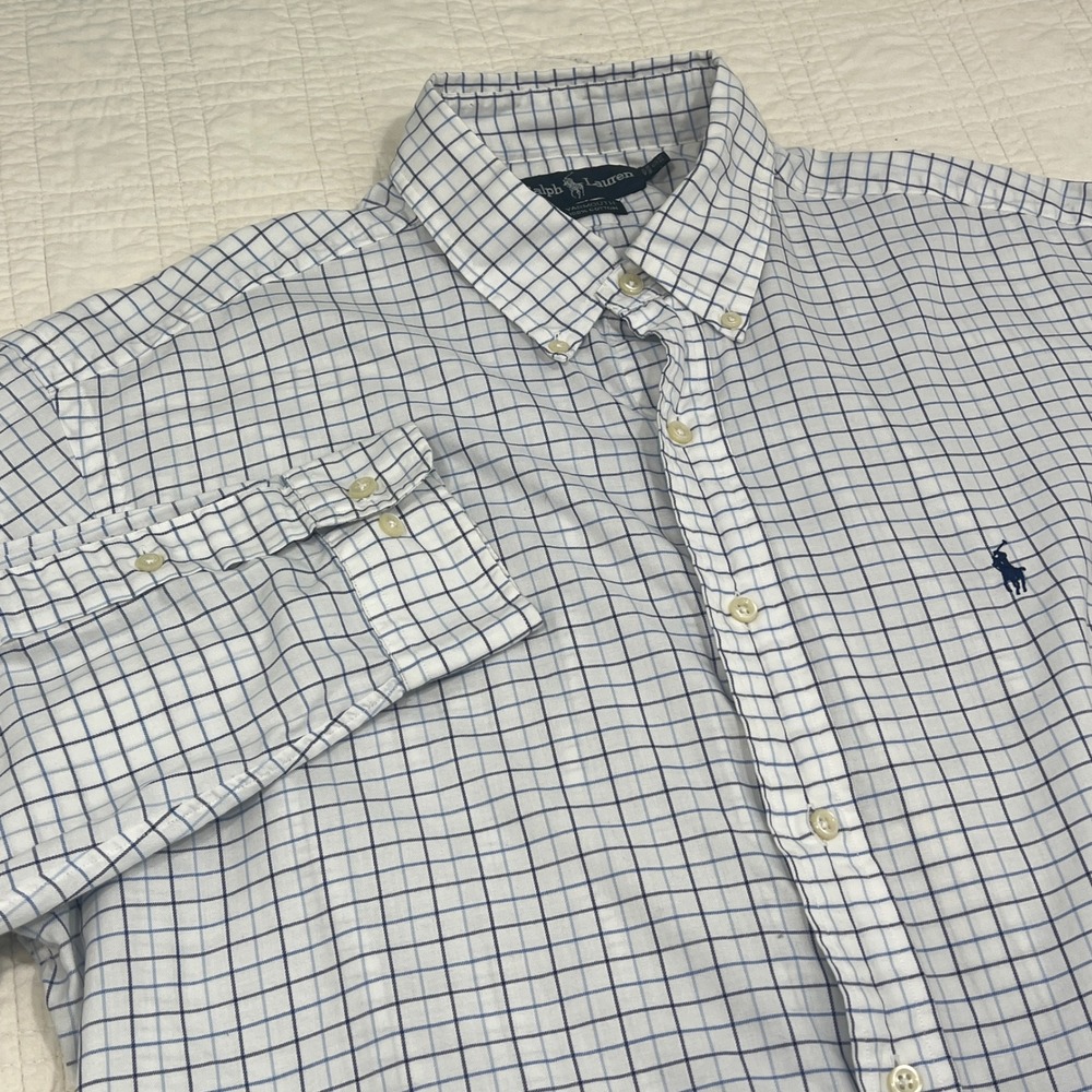 Ralph Lauren Yarmouth Mens 16.5 32/33 Blue White Windowpane Check Cotton‎ Shirt